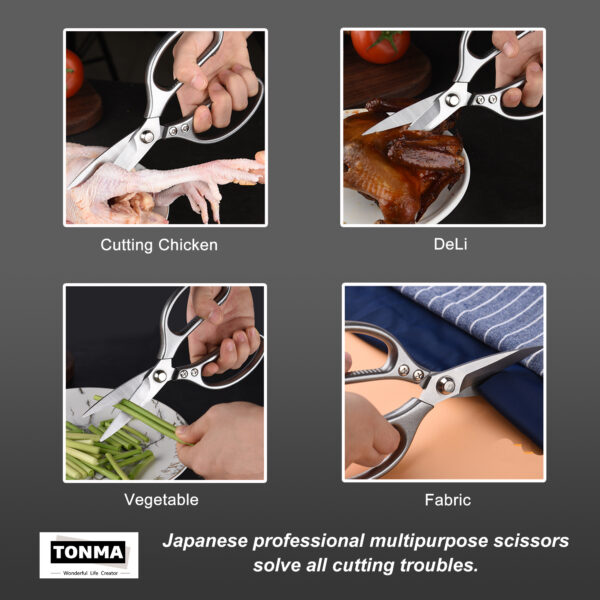 TONMA [Made in Japan] Kitchen Scissors All Purpose,  Japanese Heavy Duty Kitchen Shears for Herbs, Chicken, Food, Crafting, Leather, Fabric (TKM-1) - Image 6