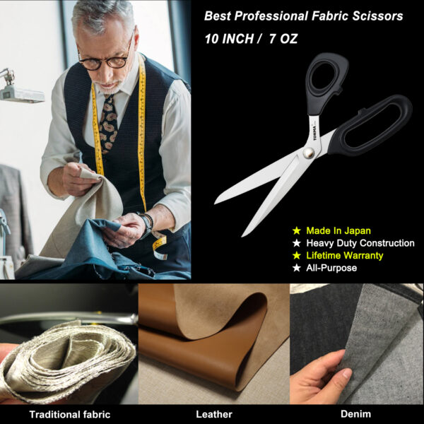 TONMA Sewing Scissors [Made in Japan] 10-Inch Precision Ultra Edge Fabric Scissors, Japanese SG2 Stainless Steel Dressmaker Tailor Shears for Cutting Cloth Denim, Right Handed(TCS-3) - Image 4