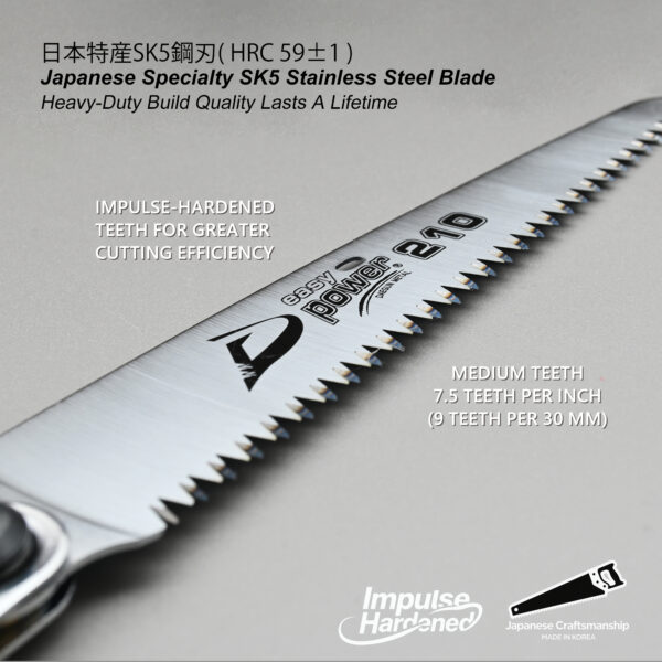 TONMA Folding Hand Saw [Made in Korea] 8" (210mm) Medium Teeth Small Pruning Hand Saw for Wood Cutting, Camping, Garden Woodworking, Japanese Hard Chrome Plating Impulse Hardened Stainless Blade(TDE-903) - Image 2