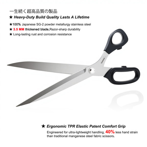 TONMA Tailor's Scissors [Made in Japan] 11-Inch Premium Sharp Knife Edge Fabric Scissors, Japanese SG2 Steel Dressmaker‘s Sewing Shears for Cutting Clothes Fabric Denim Leather, Right Handed(TCS-4) - Image 2