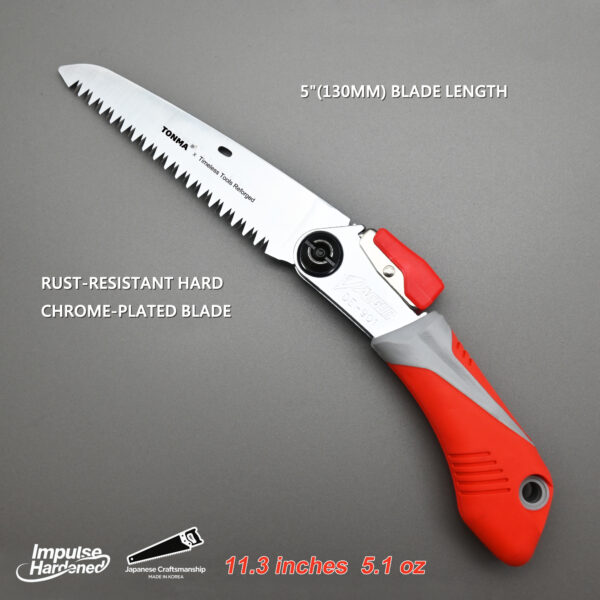 TONMA Professional Folding Saw [Made in Korea] 5 "(130mm) Medium Teeth Small Pocket Pruning Hand Saw for Wood Cutting, Outdoor Camping, Gardening, Japanese Hard Chrome Plating Impulse Hardened Process(TDE-901) - Image 3