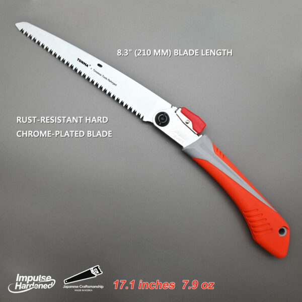 TONMA Folding Hand Saw [Made in Korea] 8" (210mm) Medium Teeth Small Pruning Hand Saw for Wood Cutting, Camping, Garden Woodworking, Japanese Hard Chrome Plating Impulse Hardened Stainless Blade(TDE-903) - Image 3