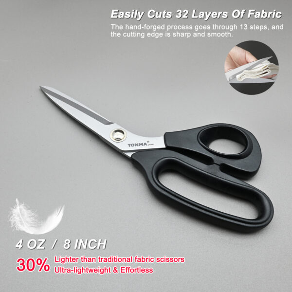 TONMA Fabric Scissors [Made in Japan] 8.2-Inch Lightweight Sewing Scissors All Purpose Japanese SG2 Stainless Steel for Office Work Home Arts School Students Crafting Cutting, Right Handed(TCS-1) - Image 3