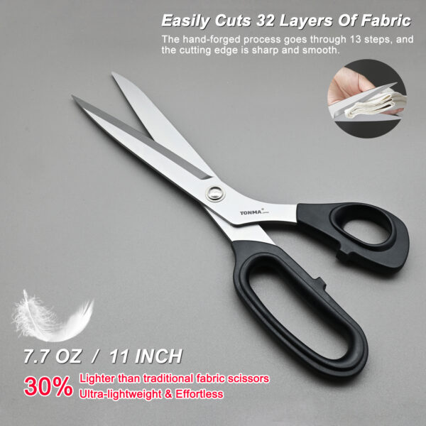 TONMA Tailor's Scissors [Made in Japan] 11-Inch Premium Sharp Knife Edge Fabric Scissors, Japanese SG2 Steel Dressmaker‘s Sewing Shears for Cutting Clothes Fabric Denim Leather, Right Handed(TCS-4) - Image 3
