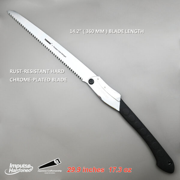 TONMA Folding Hand Saw [Made in Korea] 14" (360mm) LargeTeeth Pruning Hand Saw for Wood Cutting, Outdoor Camping, Garden Woodworking, Japanese Hard Chrome Plating Impulse Hardened Stainless Blade(TDE-637) - Image 3