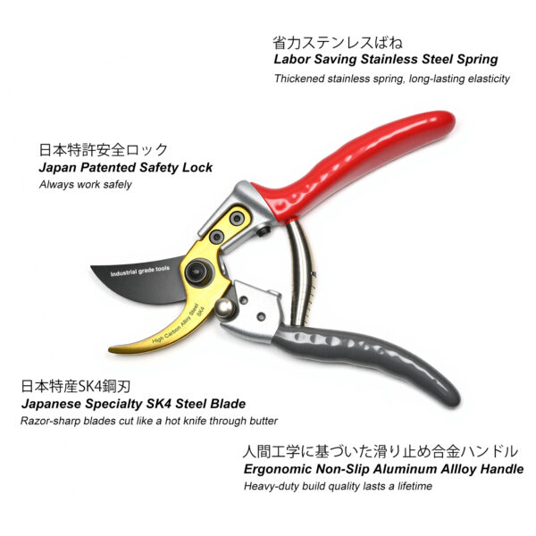 TONMA Bypass Pruning Shears [Made in Japan] 8 Inch Heavy Duty Garden Shears for Gardening, Professional Hand Pruners Garden Clippers with Japanese SK4 Steel Blades, Ergonomic Non-Slip Grip(TP-10) - Image 4