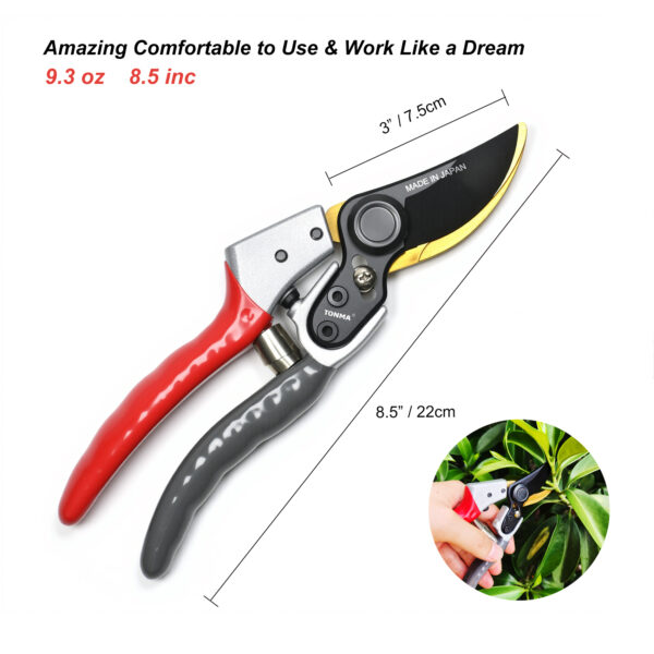TONMA Bypass Pruning Shears [Made in Japan] 8 Inch Heavy Duty Garden Shears for Gardening, Professional Hand Pruners Garden Clippers with Japanese SK4 Steel Blades, Ergonomic Non-Slip Grip(TP-10) - Image 2
