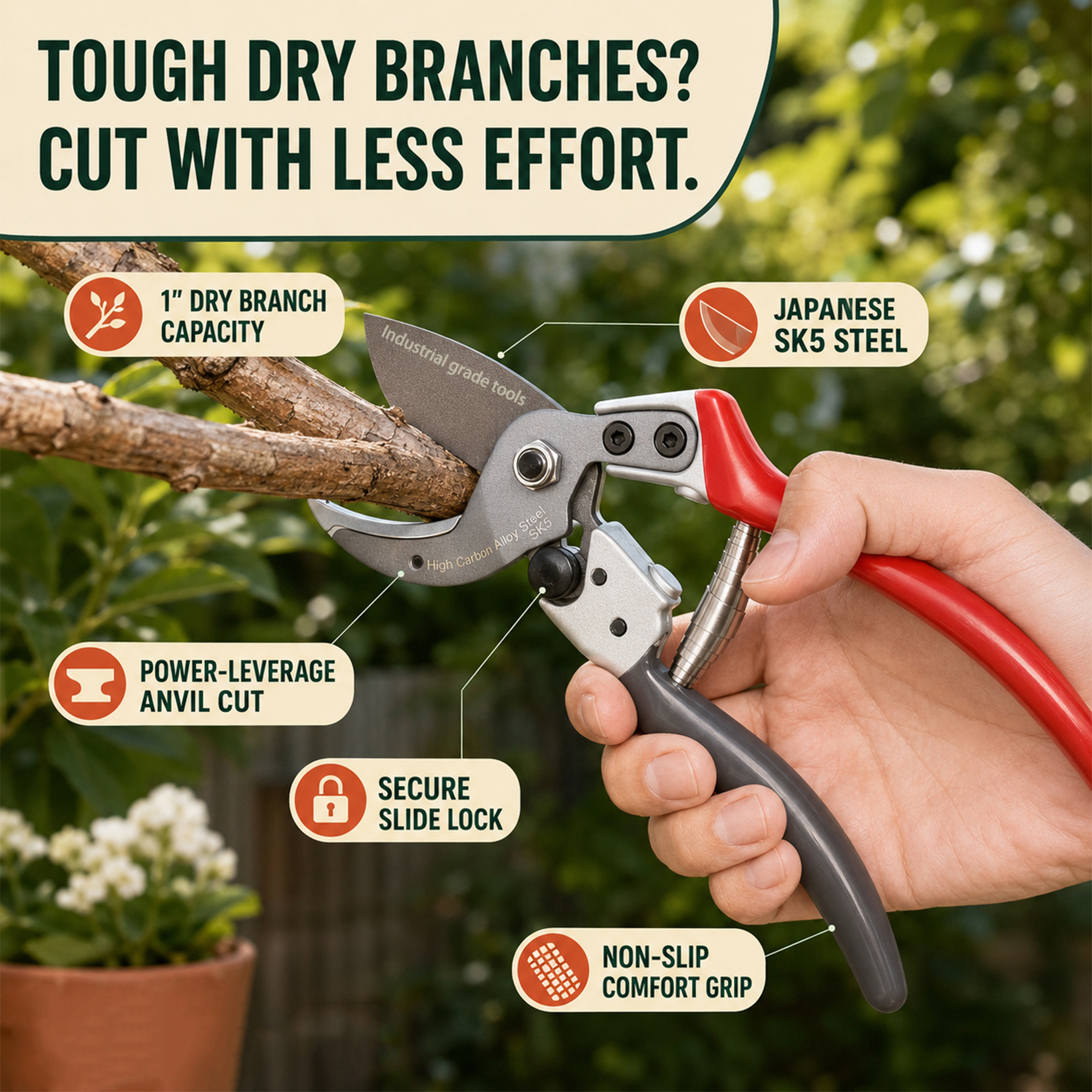 TONMA 8" Anvil Pruning Shears, Made in Japan, Heavy Duty Garden Shears TP-11 - Image 7