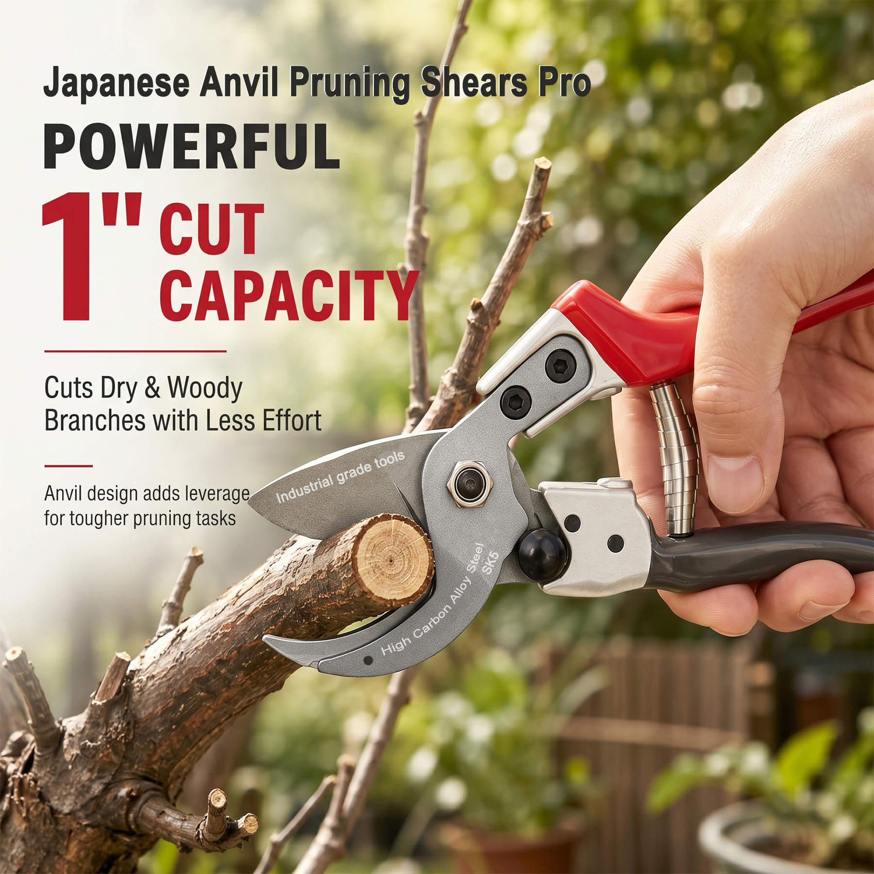 TONMA 8" Anvil Pruning Shears, Made in Japan, Heavy Duty Garden Shears TP-11 - Image 3