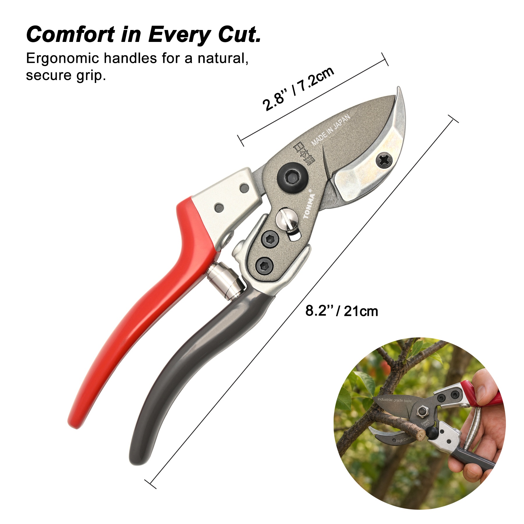 TONMA 8" Anvil Pruning Shears, Made in Japan, Heavy Duty Garden Shears TP-11 - Image 2