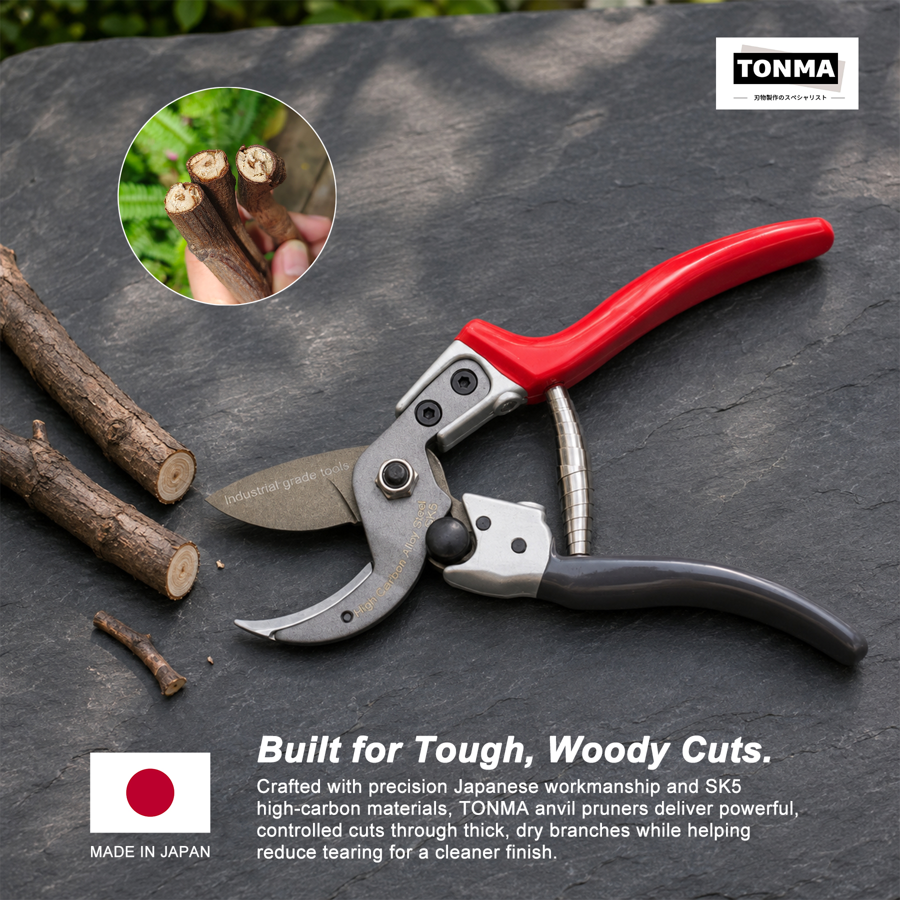 TONMA 8" Anvil Pruning Shears, Made in Japan, Heavy Duty Garden Shears TP-11 - Image 6